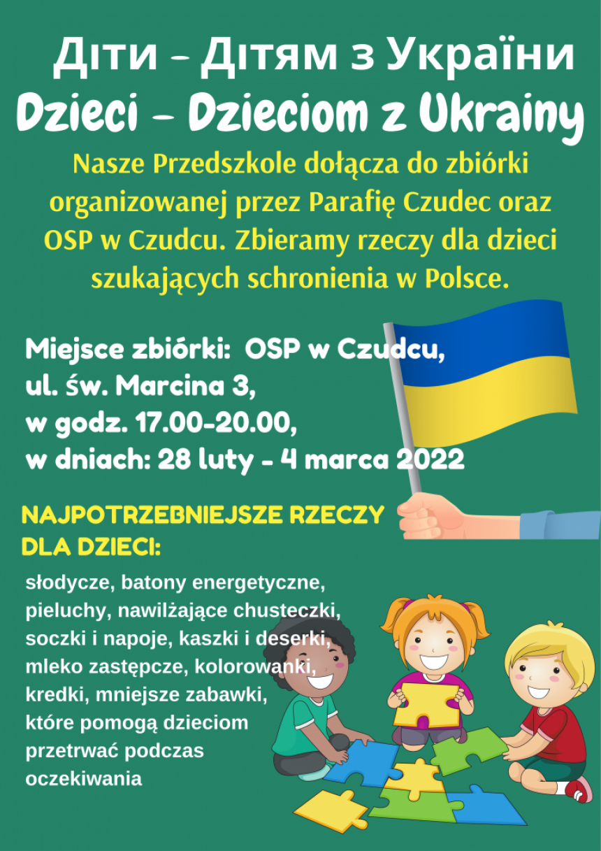 "Dzieci - dzieciom" - wsparcie dla Ukrainy