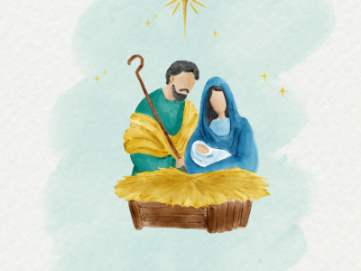 Baby Blue Illustrative Watercolor Christmas Nativity Scene Instagram Post