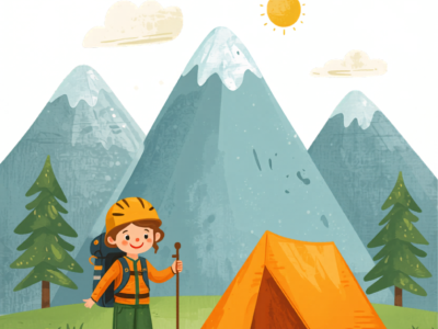 Cheerful Traveler by Orange Tent