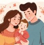 Ciepla ilustracja rodziny mama tata i dziecko razem szczesliwa rodzina kolorowa grafika na Dzien Mamy i Taty mila scena rodzinna bez tekstu profesjonalna grafika na strone internetowa