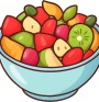 Generate  Oryginalna przyjazna ilustracja dla strony internetowej przedszkola  kolorowa salatka owocowa w duzej miseczce widoczne kawalki jablka banana truskawek winogron pomaranczy i kiwi kilka prosty 1