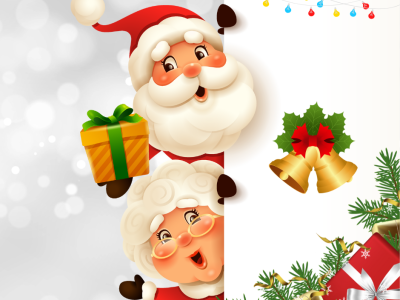 Green Santa and Mrs Claus Cartoon Merry Christmas Facebook Post