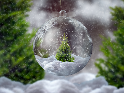 Green and Gray Natural Illustrative Hello December Winter Season Greeting Facebook Post