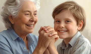 babcia i wnuczek trzymajacy sie za rece