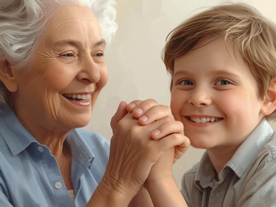 babcia i wnuczek trzymajacy sie za rece