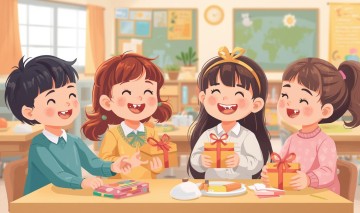 dziewczynki usmiechniete w przedszkolu dzien kobiet prezenty od chlopcow