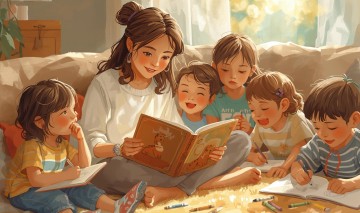 mama czyta duzo dzieci slucha rysunek v2