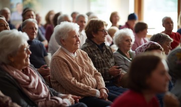 seniorzy ogladaja jaselka przedstawiane przez dzieci