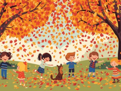 ztworz grafike dzieci w parku z kolorowymi lisciami jesienia